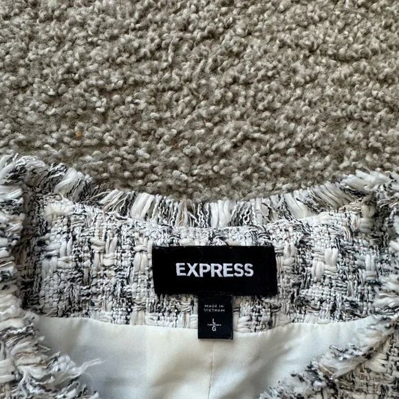 EXPRESS NEUTRAL PRINT PADDED SHOULDER TWEED BLAZER SZ L - Picture 3 of 11